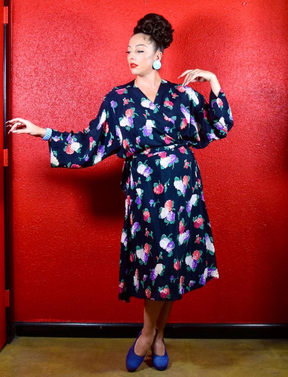 1930s 40s Rayon Floral Wrap Dress Large - Etsy UK