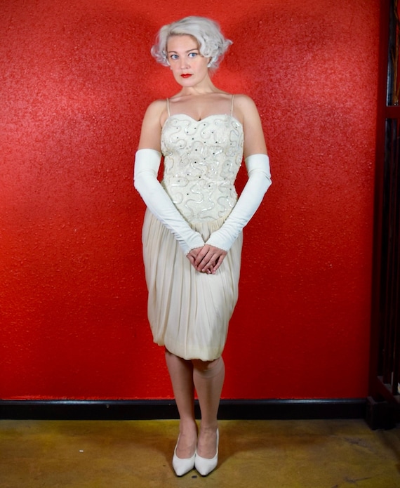 1950s Lilli Diamond White Chiffon & Lace Cocktail Dress - Etsy