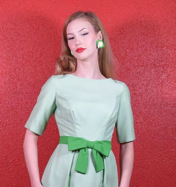 1960s Mint Green  & Kelly Green Evening Gown View 5