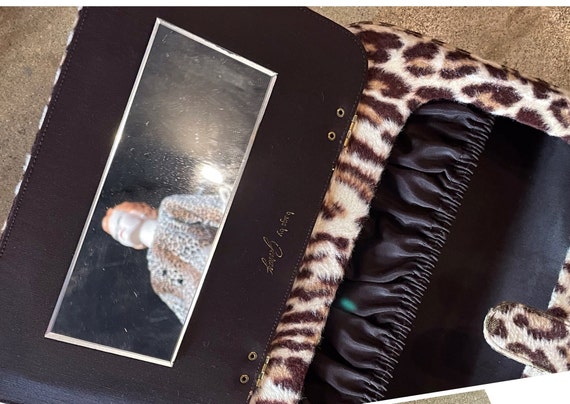 1950s Garay Leopard Print Handbag Faux Fur Makeup… - image 4