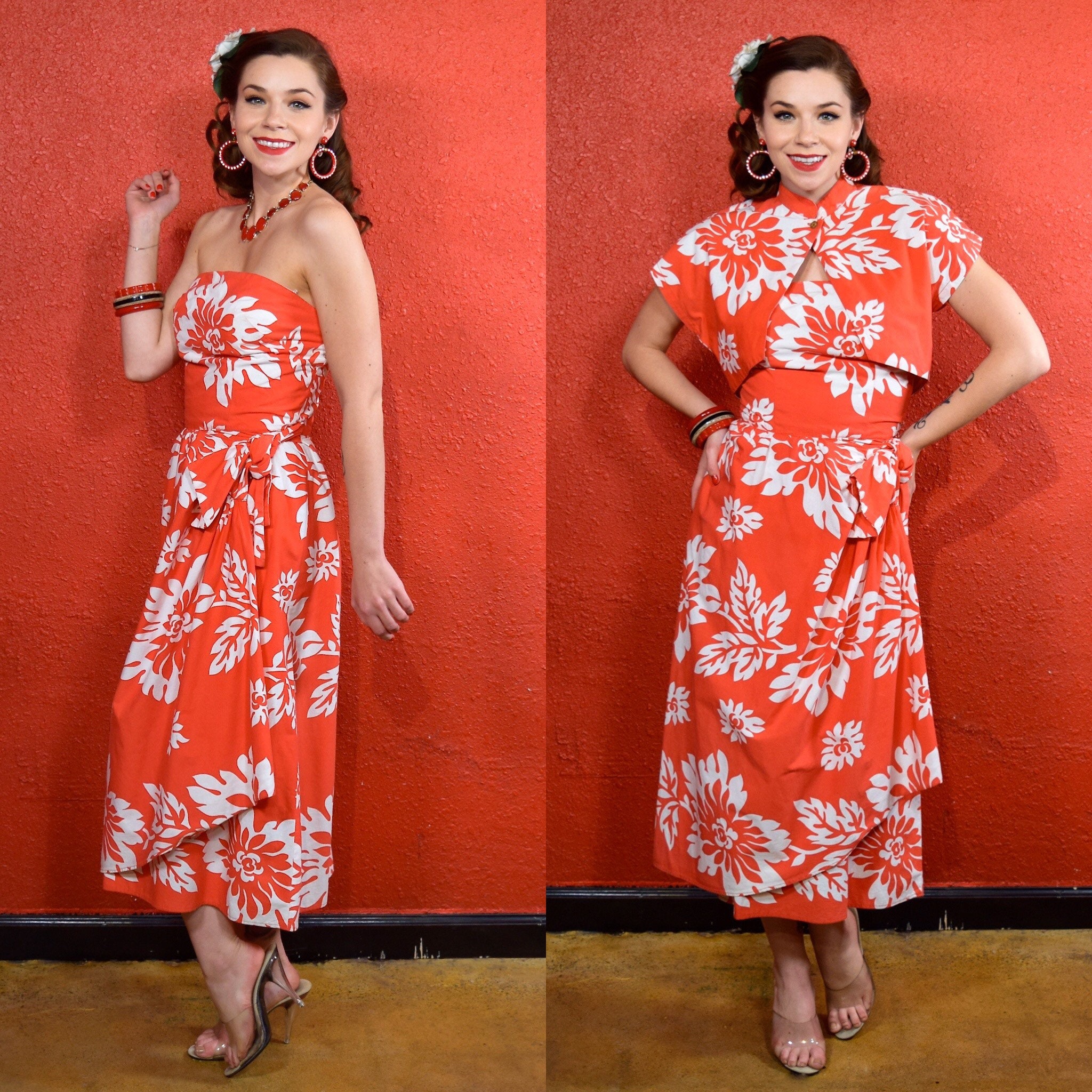 Red and white hawaiian dress sale