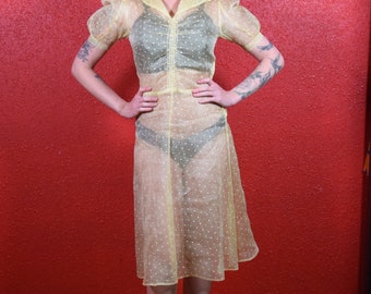 1930s Sheer Organdy Star Print Dress