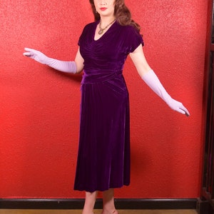 1930s Purple Silk Velvet Draped Dress image 5