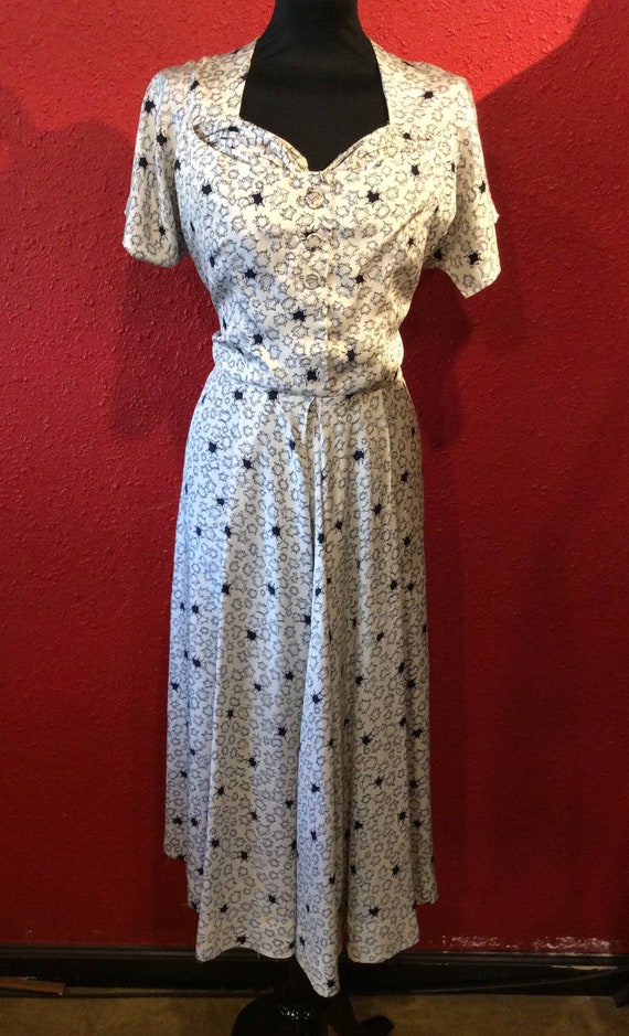 1940s Silk Novelty Print Dress Large - image 8