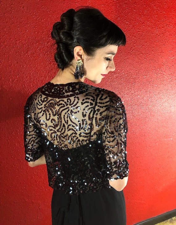 1930s Black Sequin and Net Bolero XS