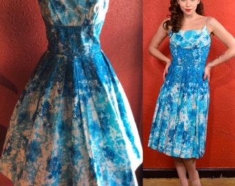 1950s Butterfly Print Sundress Novelty Print Cotton Dress XS