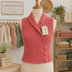 Rosette Shell Wrap Vest Crochet Pattern | Sleeveless Shell Stitch Cardigan (PDF Download)
