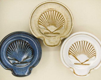 Shell Spoon rest/Tea bag holder/ Soap dish/ Nautical/Kitchen Utensil/ Cooking Untensil/ Handmade in Maine/ Stoneware/Ceramic