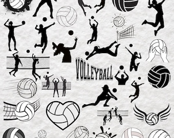Volleyball Svg Bundle, Volleyball Clipart, Sport Svg, Volleyball Ball Svg, Volleyball Silhouette, Volleyball Player Svg, Instant Download