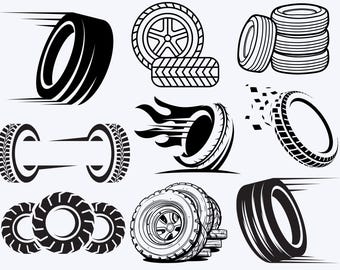 Tire SVG Bundle  - Off Road Tyre PNG, Car Wheel Silhouette, Mechanic Garage Cut File, Racing Decal Art