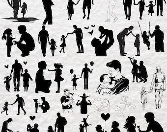 Father and Daughter Svg, Father and Child Svg, Father's Day Svg, Dad Clipart, Dad Decal Template, Dad and Princess Silhouette, Kids SVG File