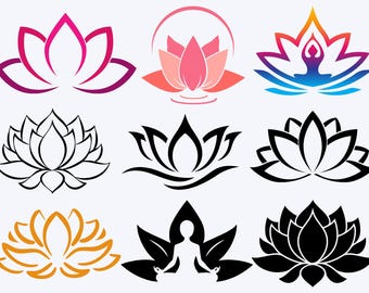 LOTUS SVG Bundle, Lotus Flower CRICUT Namaste Cut Files Yoga Silhouette Mandala Clipart Meditation Spiritual Digital Png