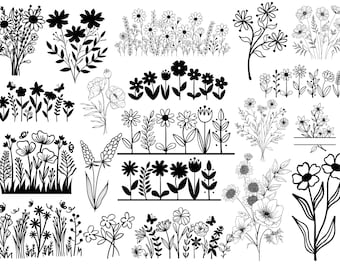 Wildflower Svg Bundle, Minimalist Bouquet SVG, Wildflower Clipart, Botanical svg, Floral svg, Flower Border svg, Instant Download