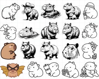 Cute Capybara PNG\ Funny Capybara Clipart Bundle\ Set Kawaii Animal Illustration\ Anime Cartoon Digital Sticker\ Trendy Sublimation Image