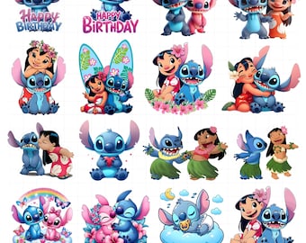 Lilo and Stitch Watercolor Clipart, Lilo & Stitch Clipart, Cute Lilo PNG, Stitch PNG, Angel PNG, Hand drawn Stitch Lilo, Watercolor Cliparts