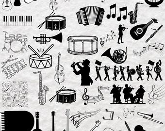 Muziekinstrumenten SVG, muziekinstrumenten clipart, muziek symbolen svg, muziek noten svg, gitaar noot Svg, muzieknoten clipart, Silhouette