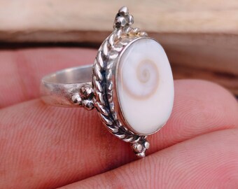 Natural Oval Shiva eye shell with  Ring: Handmade 925 Sterling Silver Minimalist Vanshikajewellry