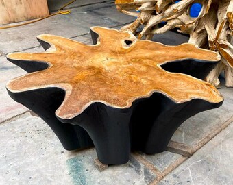 Teak Wurzelstumpf Couchtisch Couchtisch | Schwarzer Holztisch