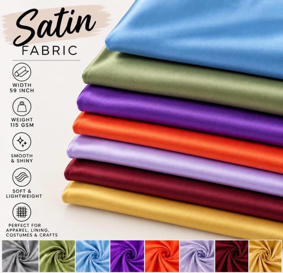 Satin Fabric by the Yards – Lustrous Sheen, Flowing Drape for Apparel