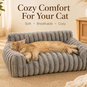 Cat Sofa Bed | Cozy Striped Pet Lounge for Small Pets