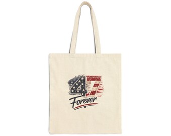 Distressed American Flag '47 Forever Canvas Tote Bag | Patriotic Heavy Cotton Bag