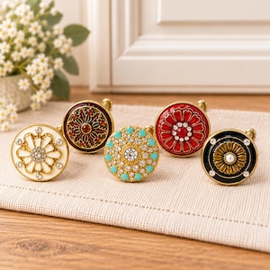 Pomello per mobile in smalto con decorazioni floreali, maniglia per cassetto color oro, accessori per mobili in stile country francese