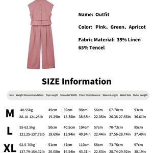 35% Linen Tencel 2-Piece Outfit, Sleeveless Cinched Waist Top & Wide Leg Pants Set, Summer Casual Co-ord Set, Breathable Loungewear image 20