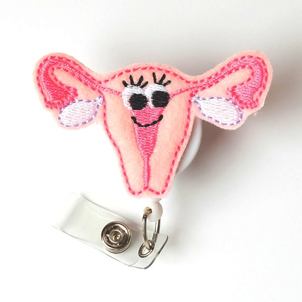 Uterus Abzeichen Reel - OBGYN Resident Geschenk - Gynäkologe Abzeichen Reel - versenkbare ID Abzeichen Halter - Filz Abzeichen - Hebamme Geschenk - BadgeBlooms