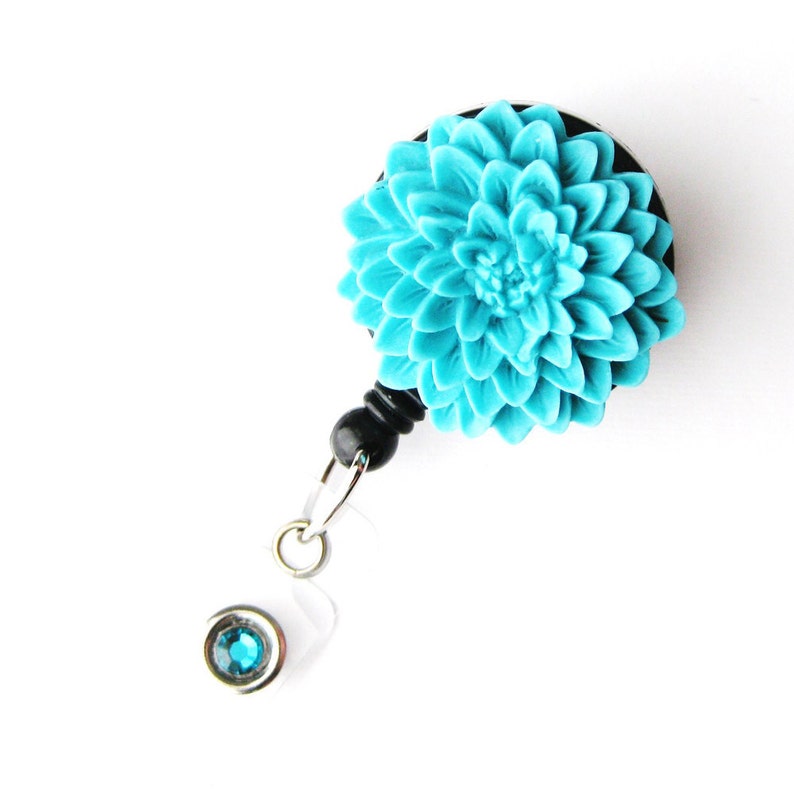 Pretty Name Badge Clips Nurse Gifts Flower Badge Reels Turquoise Flower Designer ID Reel BadgeBlooms ID Badge Holder