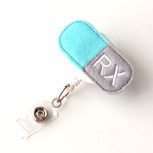 Pharmacist Gift - Felt Pill Badge Holder - Pharmacy Tech Badge Reel - Retractable ID Badge Holder - Felt Badge Reel - RX Badge - BadgeBlooms