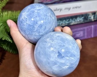 Natural Celestite Sphere, Blue Crystal Ball, Calming Home Decor, Throat Chakra Stone