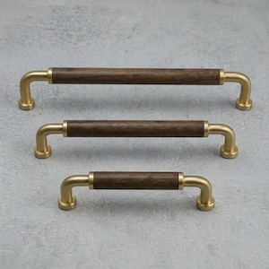 Copper Cabinet Pull Handle with Walnut Wood Grip, Scandinavian Kitchen Handle, Modern Drawer Pull