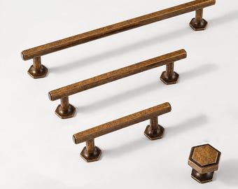 Aged Brass Cabinet Handles - Heavy Drawer Pulls  64 96 128 192 320 mm