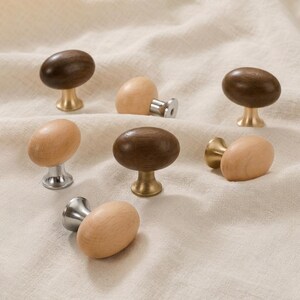 Pomelli per mobili in legno massello / Maniglie per cassetti vintage / Faggio / Noce Pomelli ovali per cassettiera