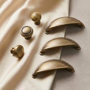 Solid Brass Cabinet Knobs | Antique Brass Drawer Pulls | 96mm 128mm Kitchen Cabinet Cup Pull
