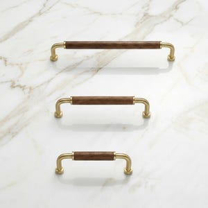 Copper Cabinet Pull Handle with Walnut Wood Grip, Scandinavian Kitchen Handle, Modern Drawer Pull