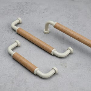 Maniglia bianca per mobile con impugnatura in legno di faggio, maniglia da cucina scandinava, maniglia moderna per cassetti, ferramenta per mobili nordica