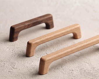Solid Wood Cabinet Handles Knobs | Beech & Walnut Drawer Pulls | 128mm 192mm Wooden Scandinavian Furniture Knobs