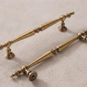 Brushed Brass Cabinet Handles  | 96mm 128mm 192mm Kitchen Cabinet Hardware | Classic Dresser Handles | Traditional Furniture Pulls