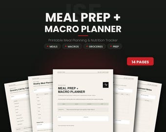 Meal Prep Planner | Macro Tracker, Grocery List (Digital Download)