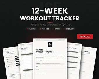 12-Week Workout Tracker, Printable Training Journal, Progressive Overload (Digital Download)