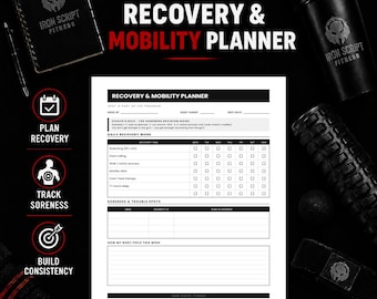 Recovery Mobility Planner, Workout Tracker, Soreness Log, Printable & Fillable PDF (Digital Download)