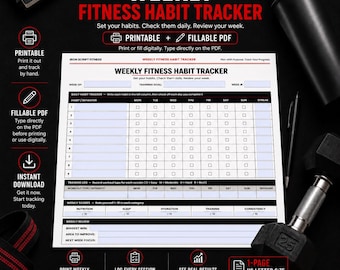 Weekly Fitness Habit Tracker Printable & Fillable PDF, Workout Log, Goal Setting (Digital Download)