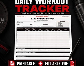 Daily Workout Tracker Printable & Fillable PDF, Gym Log, Weightlifting Journal (Digital Download)