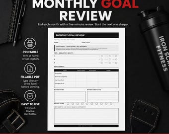 Monthly Fitness Goal Review Printable / Fillable PDF | Workout Tracker PDF (Instant Download)