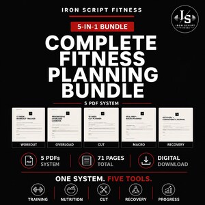 Fitnessplannerbundel | Trackers voor training, voeding, knippen en herstel (digitale download)
