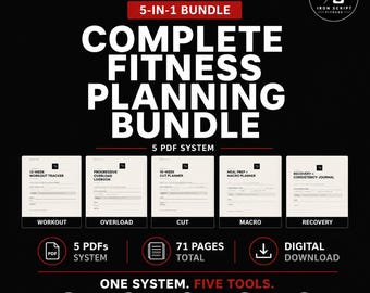 Fitness Planner Bundle | Workout, Nutrition, Cut, Recovery Trackers (Digital Download)