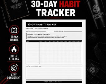 30-Day Habit Tracker Printable, Fillable PDF Goal Planner (Digital Download)