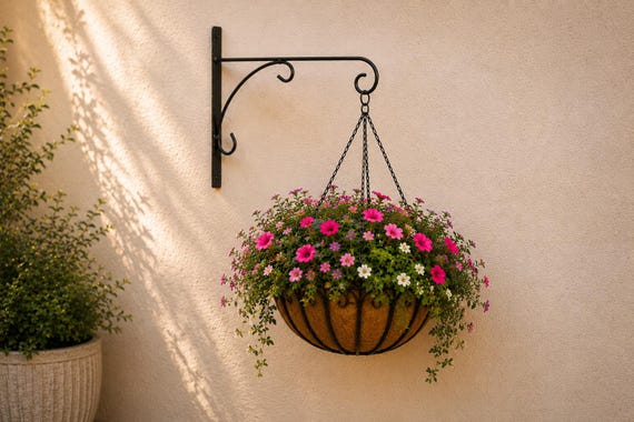 Wandhalter für Blumenampel aus Vollmetall – 60 cm – Schwarz pulverbeschichtet – Haken für Hängepflanzen & Laternen