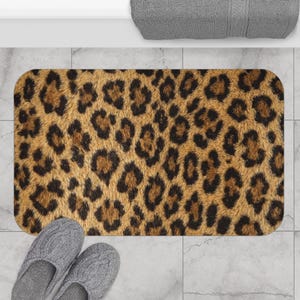 Leopard Print Bath Mat, Animal Pattern Bathroom Rug, Luxe Safari Bath Decor, Non-Slip Soft Bath Mat, Glam Animal Skin Bathroom Accessory